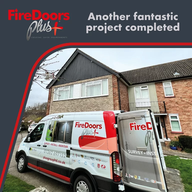 Fire Door Plus van outside residential home